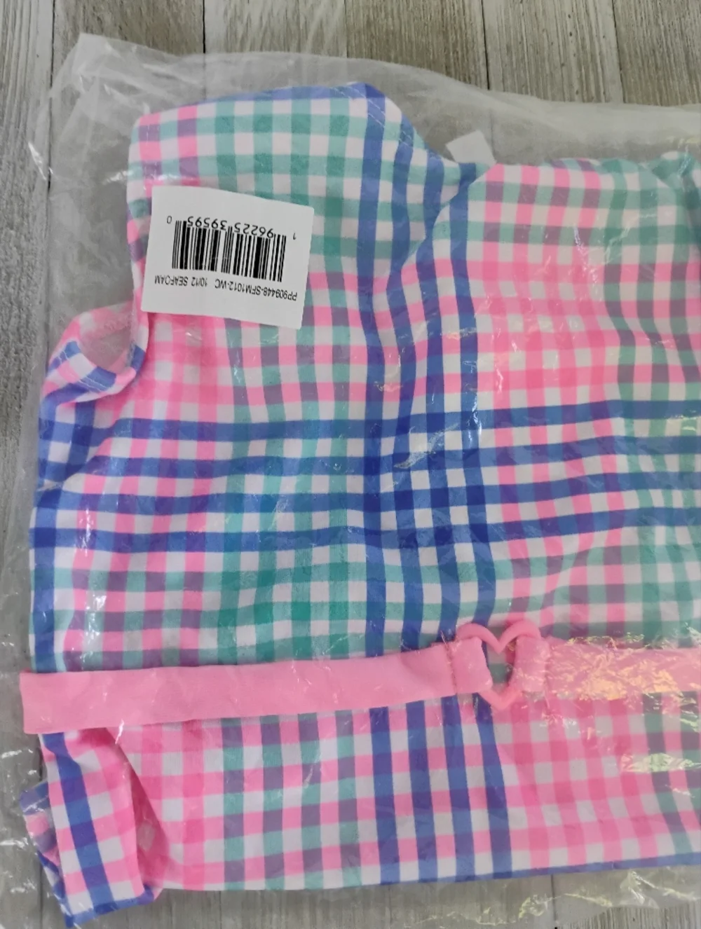 Gingham One-Piece Swimsuit Pink Platinum Size 10 /12 & Free Pair Of Swim Goggles